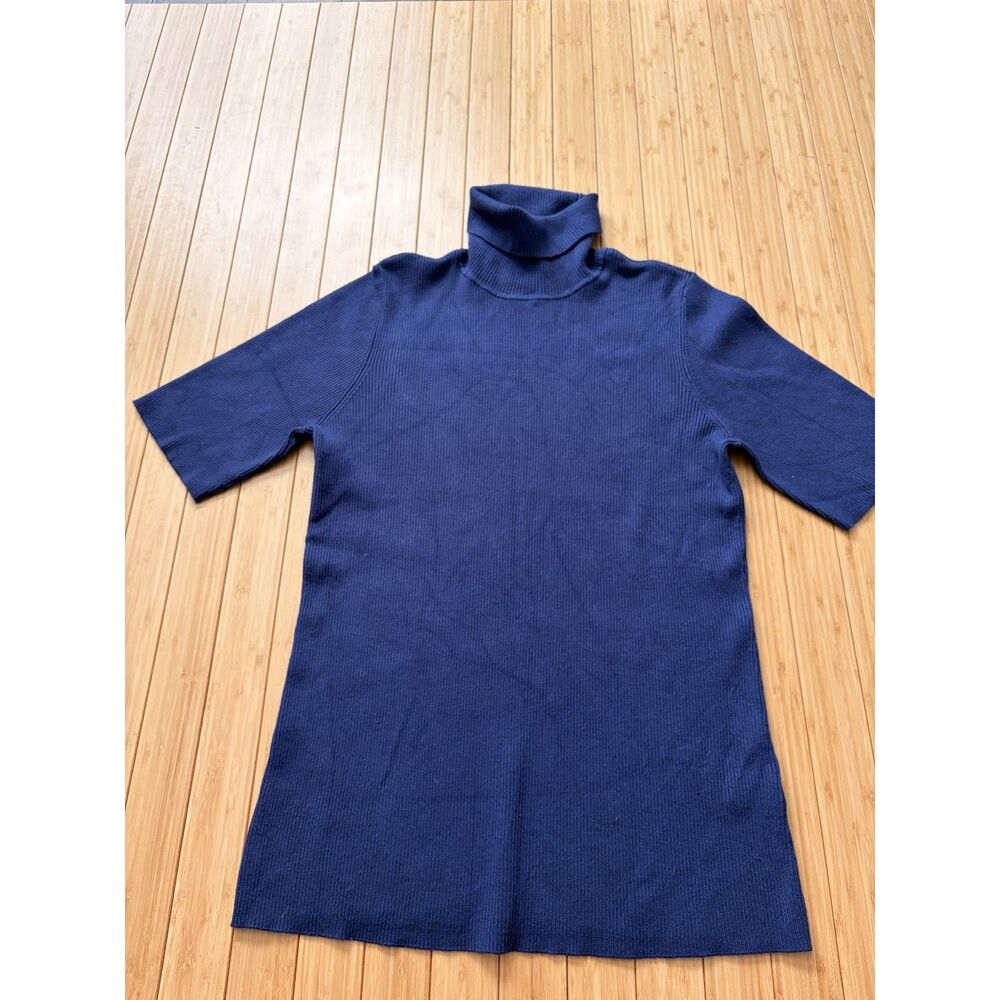 Coldwater Creek Women's Medium Navy Blue Turtleneck 3/4 Sleeve Top